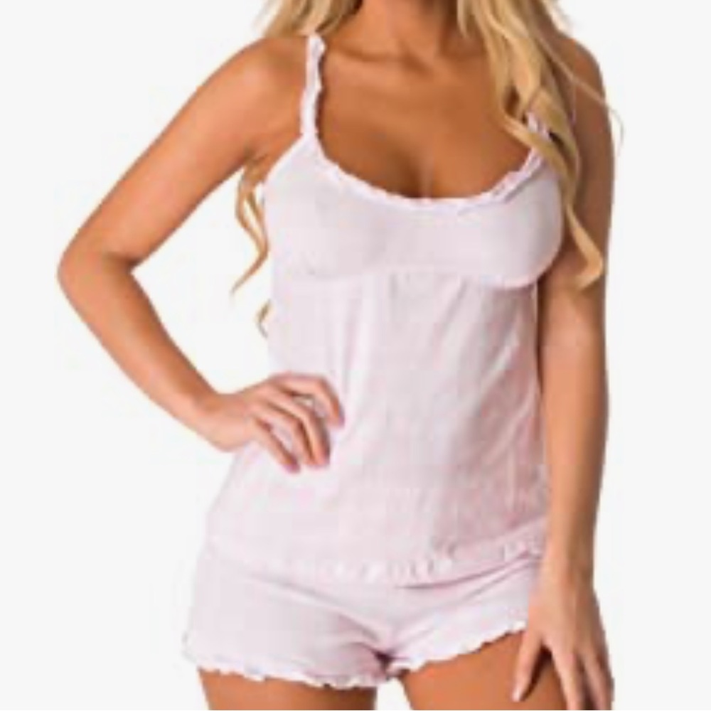 PINK & WHITE RUFFLED TRIM PAJAMA SET SIZE XL